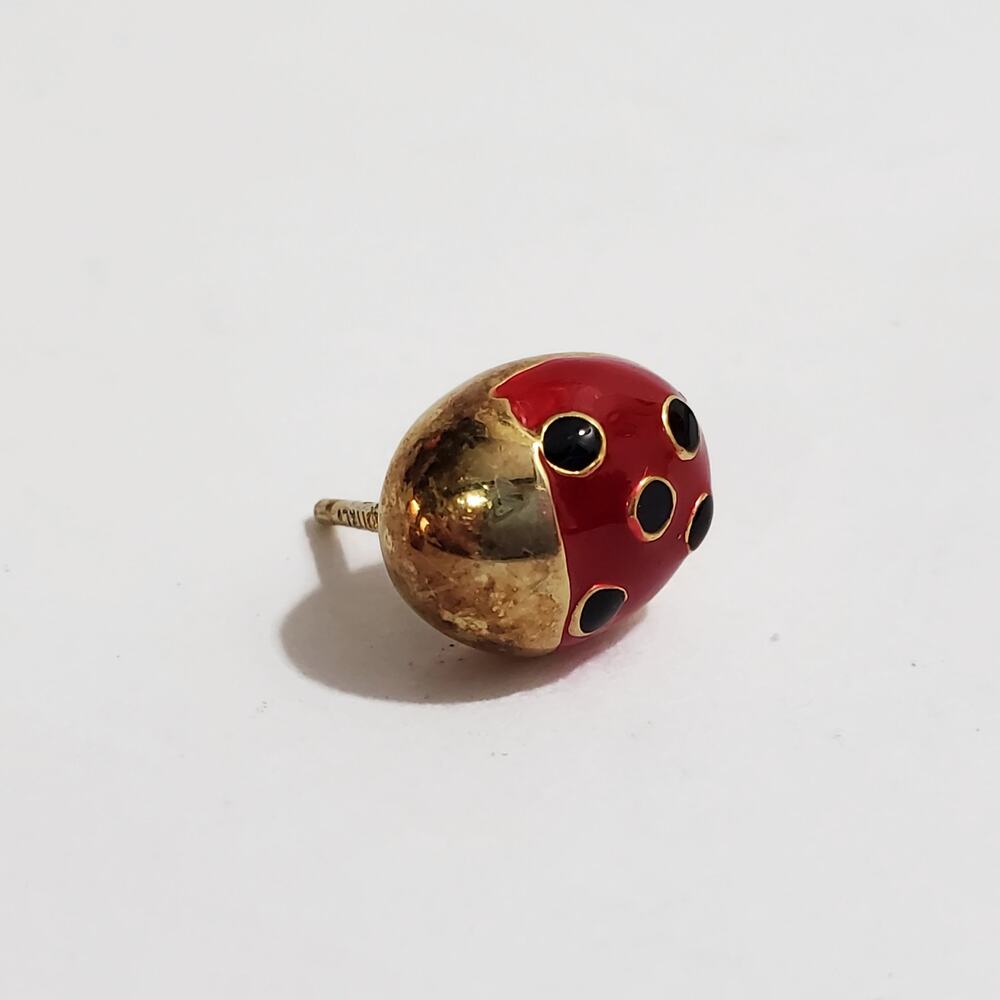 Vintage Gold Over Sterling Silver Enamel Ladybug Stud Earrings Italy - Picture 6 of 6